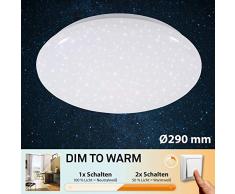 Briloner Leuchten LED Deckenleuchte mit Sternendekor, Farbtemperatursteuerung, Memoryfunktion, Deckenlampe 15W, 1200 Lumen, Weiß, Ø 29,5 cm, Kunststoff, 15 W, Ø 29.5cm