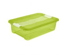 keeeper Aufbewahrungsbox mit Deckel und Schiebeverschluss, 59,5 x 39,5 x 17 cm, 28 l, Cornelia, Grün Transparent