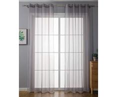 2er-Pack Ösen Gardinen Transparent Vorhang Set Wohnzimmer Voile Ösenvorhang Bleibandabschluß HxB 245x140 cm Grau, 203322