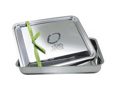 Inoxriv rechteckige Auflaufform mit Bioinox-Deckel aus Edelstahl 18/10, Größe: 32 x 27 cm