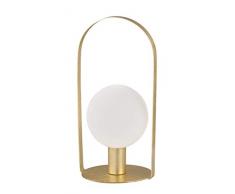 Desing Tischleuchte in Blattgoldoptik mit Kugel Lampenschirm aus Glas in Opal-weiß Ø 20cm G9-Fassung