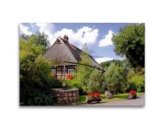 Premium Textil-Leinwand 120 x 80 cm Quer-Format Typisches, niedersÃ¤chsisches Bauernhaus mit Ziehbrunnen | Wandbild, HD-Bild auf Keilrahmen, Fertigbild auf hochwertigem Vlies, Leinwanddruck von Lothar Reupert