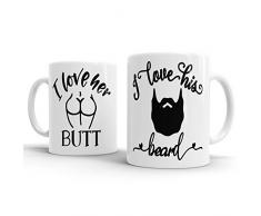 Gift Original Kaffeebecher mit Aufschrift I Love Her Butt His Beard, Valentinstag