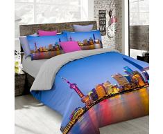 Italian Bed Linen Bettwäsche mit Digitaldruck A Abdeckung insgesamt auf Sack und über Kissenbezüge 2 Sitzer 100% Baumwolle 250x200x1 cm Multicolor 17