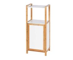 WENKO Regal Finja mit 2 Ablagen und integriertemWäschesammler, Badezimmer-Schrank mit Wäschebox, Badschrank aus Bambus, kleine Kommode, Eckregal für das Bad, 40 x 95 x 30 cm, weiß / natur