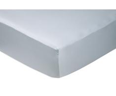 AmazonBasics Spannbetttuch, Baumwoll, Satin Fadenzahl 400, knitterarm, 135 x 190 x 30 cm - Blau (Smokey Blue)