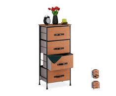 Relaxdays Schubladenschrank, 4 ausziehbare Stoffkörbe, Holzoptik, Schubfachschrank, Stahl, 98,5x45x30 cm, Rot-Braun