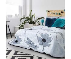 Eurofirany Tagesdecke Bettüberwurf Überdecke Bett - Blumen Faden Muster Schlafzimmer 1 STK, Polyester-Baumwolle, Grau/Schwarz, 220x240 cm