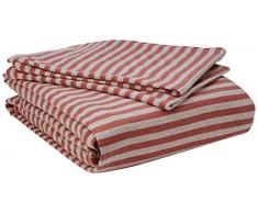 AmazonBasics - Bettwäsche-Set, Jersey, gestreift, 260 x 220 cm / 50 x 80 cm, Hellrot