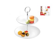 Home Etagere mit 2 Etagen für 17 und 21 cm, Porzellan, Weiß, 22 x 22 x 4 cm