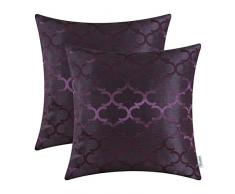 CaliTime Kissenbezüge Kissenhülle 2er-Pack Wurfkissenbezüge Schalen für Heim-Sofa-Couch Modern Shining & Dull Contrast Quatrefoil Accent Geometric 50cm x 50cm Deep Purple