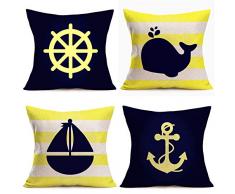 Fukeen Kissenbezug Libelle Landhausstil für Zuhause, Büro, Sofa, Dekokissenbezüge Baumwolle Leinen, 4 Stück Standard-Kissenbezüge 45,7 x 45,7 cm, Grün 18x18 Ocean Yellow
