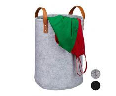 Relaxdays Wäschekorb, Filz, Tragegriffe aus PU-Leder, 28 l Aufbewahrungskorb Kinderzimmer, Bad, HxD 45 x 30 cm, grau, 1 Stück