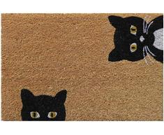 Entryways Neugierige Katzen rutschfeste Coir Fußmatte, Kokosfaser, schwarz/weiß, 40 cm x 60 cm x 15 mm
