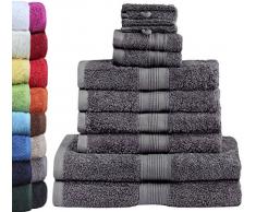 GREEN MARK Textilien 10 TLG. FROTTIER Handtuch-Set mit verschiedenen Größen 4X Handtücher, 2X Duschtücher, 2X Gästetücher, 2X Waschhandschuhe | Farbe: Anthrazit grau | Premium Qualität
