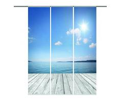 Home Fashion 88913-106 Schiebevorhang Digitaldruck Ocean, 3-er Set, 245 x 60 cm, Dekostoff, blau