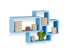 Relaxdays Wandregal Cube, 4 Fächer, Freischwebend, Modernes Design, Dekorativ, Belastbar, MDF, HBT: 42x69x12cm, Blau