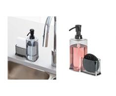 iDesign Küchenorganizer mit Seifenspender und Halter, Schwammhalter Küche aus Kunststoff, moderner Pumpseifenspender, grau, 16,5 cm x 7,9 cm x 21 cm