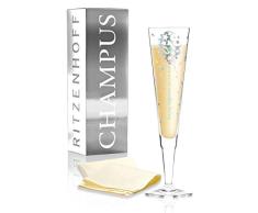 RITZENHOFF Champus Jahrgangs-Champagnerglas 2018 von Kathrin Stockebrand, aus Kristallglas, 200 ml, mit edlen Platinanteilen, inkl. Stoffserviette