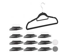 Relaxdays Kleiderbügel Set, Samtbügel mit Hosenstange, Krawattenhalter, rutschfest, drehbar, großes 100er Pack, schwarz
