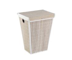 WENKO 22100100 Wäschetruhe Bamboo Weiß - konischer Wäschekorb, mit Wäschesack, Bambus, 45 x 60 x 33 cm