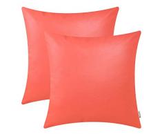 BRAWARM 2 Stück gemütliche Überwurf-Kissenbezüge für Couch Sofa Bett Solide Kunstleder Weiche Kissenbezüge beide Seiten Home Dekoration Modern 24 X 24 Inches - 2 Pcs Living Coral