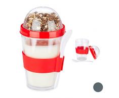 Relaxdays Müslibecher, 2er Set, Joghurtbecher, Müsli To Go Becher, Müsli Cup, inkl. Löffel, 400 ml, HxD 16x8 cm, rot