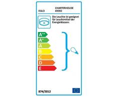EGLO Deckenlampe Charterhouse, 2 flammige Vintage Deckenleuchte, Material: Stahl, Farbe: schwarz, Glas: klar, Fassung: E27