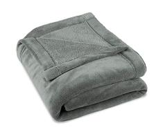 CelinaTex Montreal Kuscheldecke XXL 220 x 240 cm Silber grau Coral Fleece Wohndecke Mikrofaser Tagesdecke Sofadecke