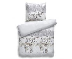 Heckett Lane Bettwäsche Flanell Hellbraun-weiß Größe 155x220 cm (80x80 cm)