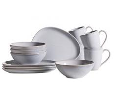 Mäser, Serie Il Lago, 12-teiliges Frühstücksset in Hellblau, Keramik Kaffeeservice mit Schüssel, Dessertteller und Jumbo Kaffeebecher für 4 Personen