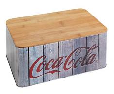 WENKO Brotkasten Coca-Cola Wood - Brot-Box mit Bambusdeckel, Eisen, 32,5 x 21 x 15 cm, mehrfarbig