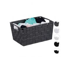 Relaxdays Aufbewahrungskorb, Griffe, vielseitiges Körbchen für Regale & Schränke, Kunststoff, 15,5 x 31 x 20,5 cm, grau, M