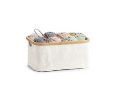 Zeller 14237 Aufbewahrungskorb, Canvas/Bamboo, creme, ca. 38 x 26 x 18 cm