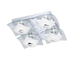 WOFI Deckenleuchte 4-flammig, Luv, 4x G9 / 33 Watt, 230 Volt, Breite: 32 cm / Höhe: 8 cm / Tiefe: 32 cm, 2700K, 460 Lumen, Energieeffizenzklasse C, Klarglas / Glasabdeckung, weiß mit chromapplikation, chrom 9641.04.01.0000