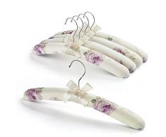 GLCON Satin-Kleiderbügel für Frauenkleidung, Blumenmuster, Keine Stöße, gepolsterte Kleiderbügel für Hochzeit, Dicke Schaumstoff-Seide, Kleiderbügel für Erwachsene, 5 Stück