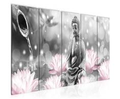 Bilder Feng Shui Buddha Wandbild 200 x 80 cm Vlies - Leinwand Bild XXL Format Wandbilder Wohnzimmer Wohnung Deko Kunstdrucke Rosa Grau 5 Teilig - MADE IN GERMANY - Fertig zum Aufhängen 018255c