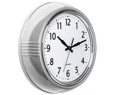 Bernhard Products Retro Wanduhr 24,5 Zoll rot Küche 50er Jahre Vintage Design rund leise Nicht tickend Qualität Quarzuhr Silber