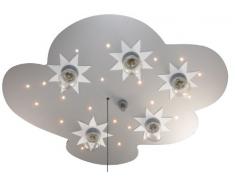 Niermann Standby 667 LED Deckenleuchte Wolke, 5 x E14 - max. 40 Watt + 20 LED Lichtpunkte a 0.18 Watt als Schlummerlicht, inklusiv Zugschalter, lackiertes Holz, silber