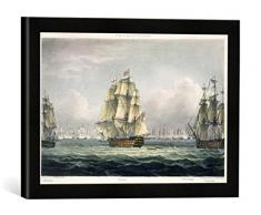 Gerahmtes Bild von Thomas Whitcombe HMS Victory sailing for the French line flanked by the Euryalus and HMS Temeraire at the Battle of Trafalgar, October 21st, 1805, Kunstdruck im hochwertigen handgefertigten Bilder-Rahmen, 40x30 cm, Schwarz matt