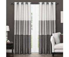 Exclusive Home Vorhänge Chateau gestreifte Kunstseide Fenstervorhang Paneel mit Ösen Oben, 137,2 x 274,3 cm, Schwarze Perle Vorhang-Paneel 54x108 Black Pearl