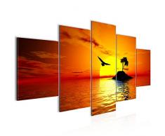 Bilder Sonnenuntergang Palmen Wandbild 200 x 100 cm Vlies - Leinwand Bild XXL Format Wandbilder Wohnzimmer Wohnung Deko Kunstdrucke Orang 5 Teilig - MADE IN GERMANY - Fertig zum Aufh?ngen 601151a