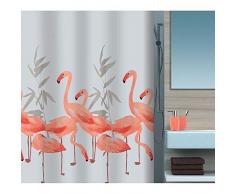 Spirella Anti-Schimmel Duschvorhang - Anti-Bakteriell, waschbar, wasserdicht, Polyester, „Flamingo“ 180x180cm Weiß