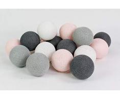 Cotton Ball Lights Rosa-Grau 35 LED Lichterkette mit USB Anschluss, Baumwolle, weiß hell Mittelgrau