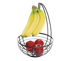 iDesign Austin Obstschale mit Bananenhalter, runder Obstkorb aus Metall, mattschwarz