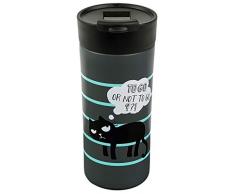moses. 27457 Praktischer Thermobecher für Kaffee & Tee To Go | Kaffeebecher mit Deckel für unterwegs | 450ml Fassungsvermögen | Ed, the Cat Isolierbecher | In grau, 18/8 Edelstahl