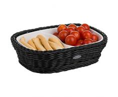 Saleen Korb mit herausnehmbarer, zweigeteilter Porzellan-Schale, Gastrotauglich, Rechteckig, Maße: 22,5 x 16,5 x 5,5 cm, Kunststofffaser/Porzellan, Schwarz/Weiß, 02101619160