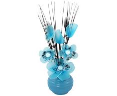 Flourish 813 Schwarze Vase mit blaugrüner/weißer Mini-Nylonblume, 32 cm