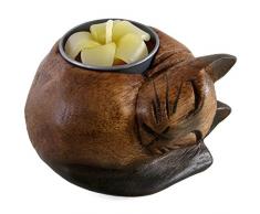 Jones home & gift Hölzerner Teelichthalter in der Form Einer schlafenden Katze, Mehrfarbig