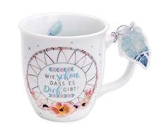 Die Geschenkewelt 45692 Tasse mit Motiv Traumfänger, mit Geschenk-Anhänger, Porzellan, 40 cl